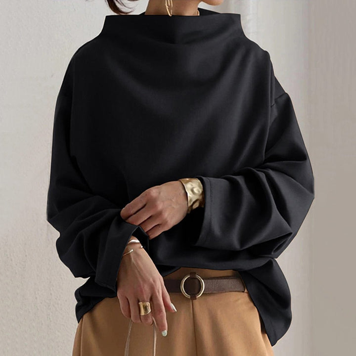Women's Oversized Mock Neck Knit Sweater Long Sleeve Pullover Top - Black
