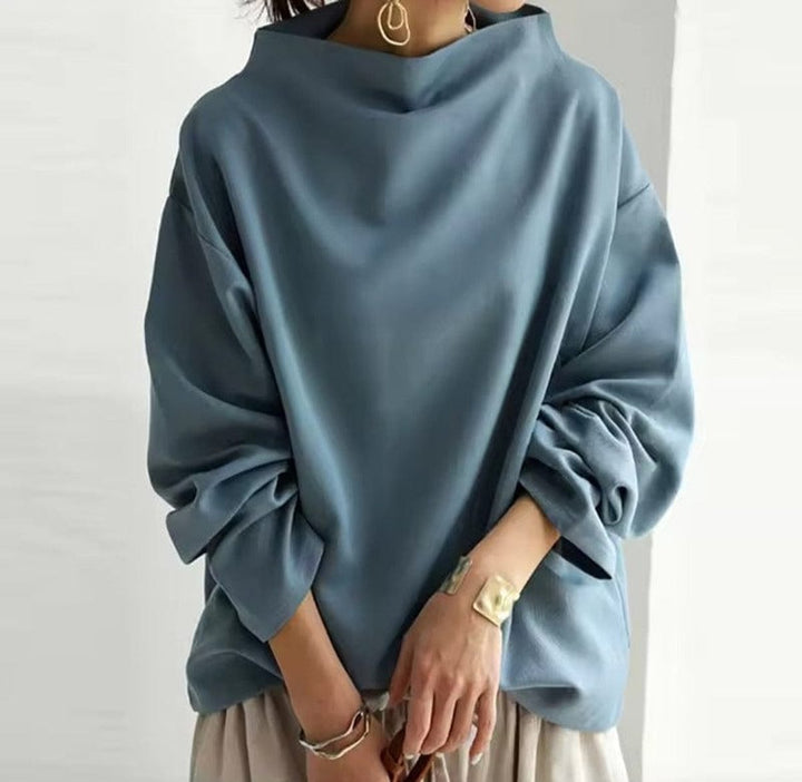 Women's Oversized Mock Neck Knit Sweater Long Sleeve Pullover Top - Blue