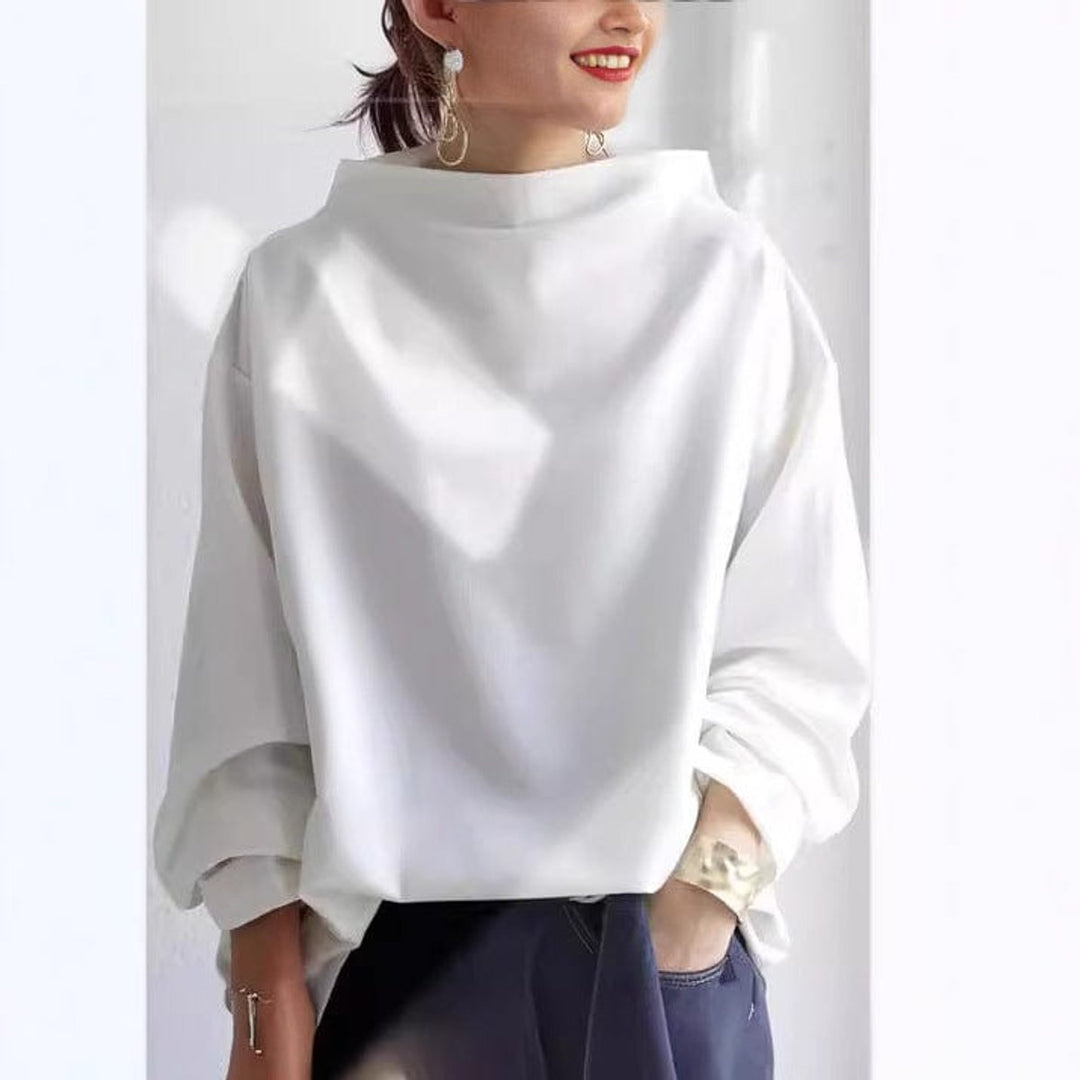 Women's Oversized Mock Neck Knit Sweater Long Sleeve Pullover Top - White