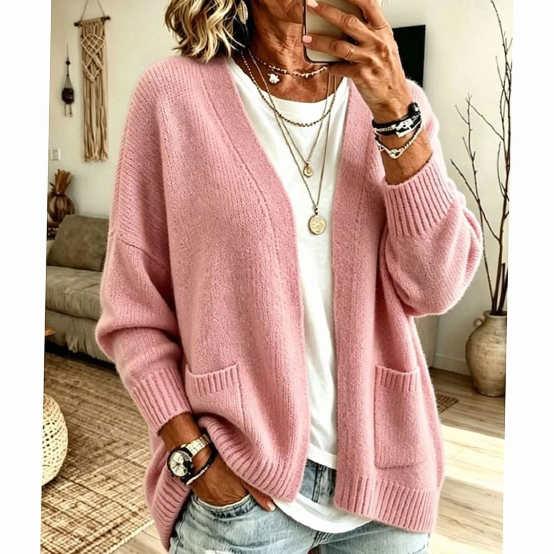 Women's Oversized Open-Front Knit Cardigan Sweater with Pockets