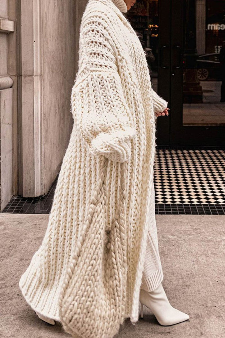 Women's Oversized Open-Front Longline Chunky Knit Cardigan - Beige