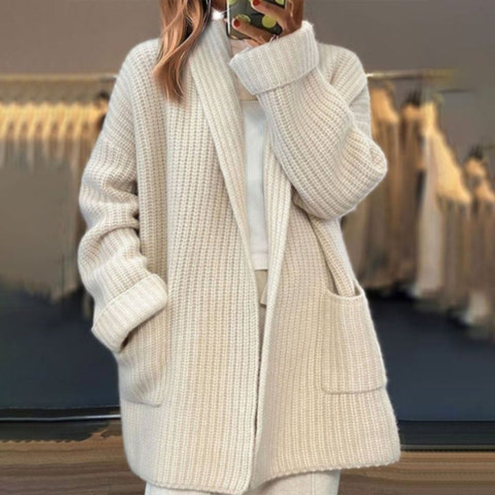Women's Oversized Open-Front Ribbed Knit Cardigan Scarf Collar