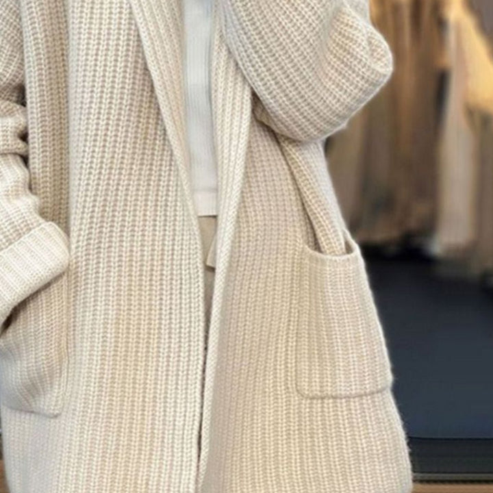 Women's Oversized Open-Front Ribbed Knit Cardigan Scarf Collar