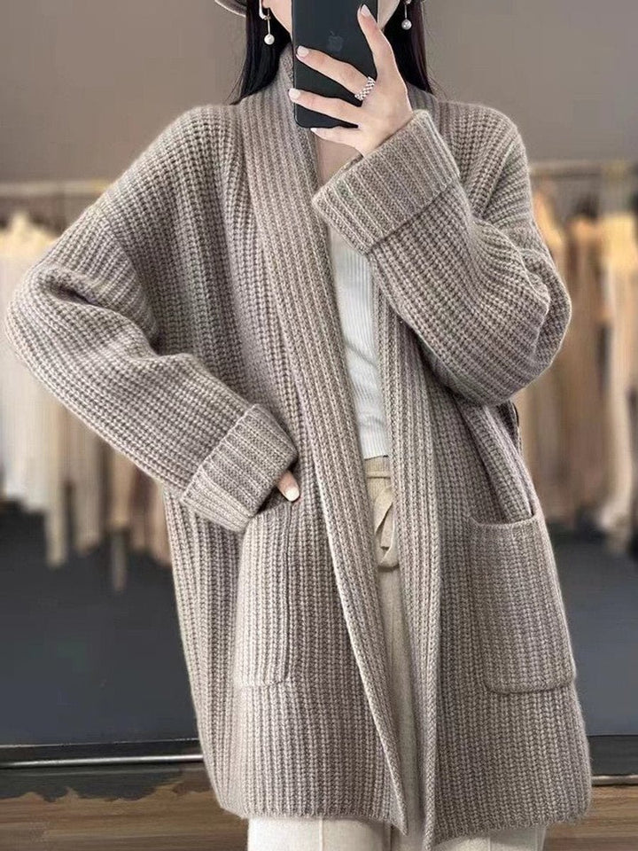 Women's Oversized Open-Front Ribbed Knit Cardigan Scarf Collar