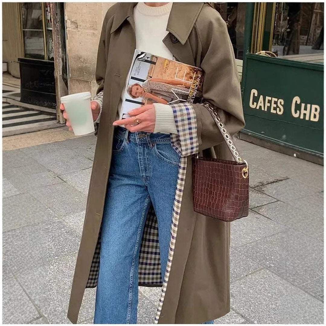 Women's Oversized Plaid-Lined Longline Trench Coat