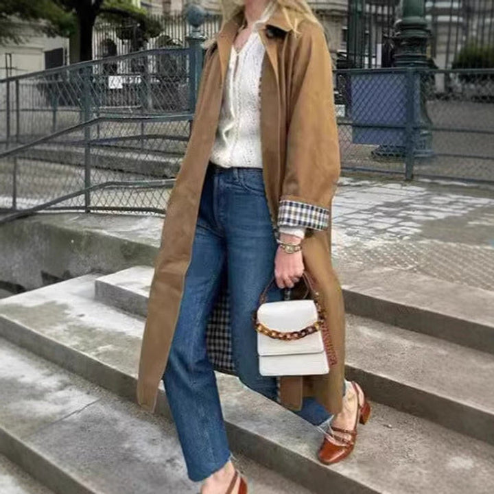 Women's Oversized Plaid-Lined Longline Trench Coat