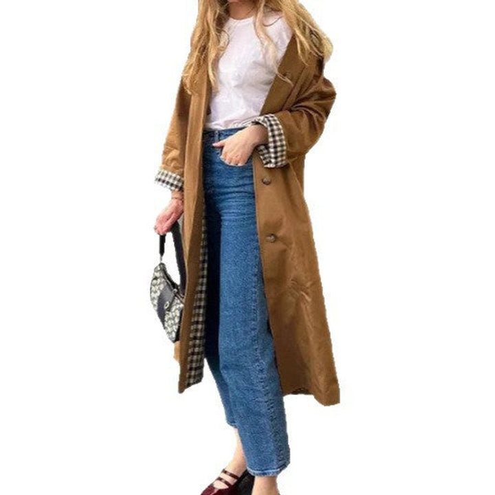 Women's Oversized Plaid-Lined Longline Trench Coat