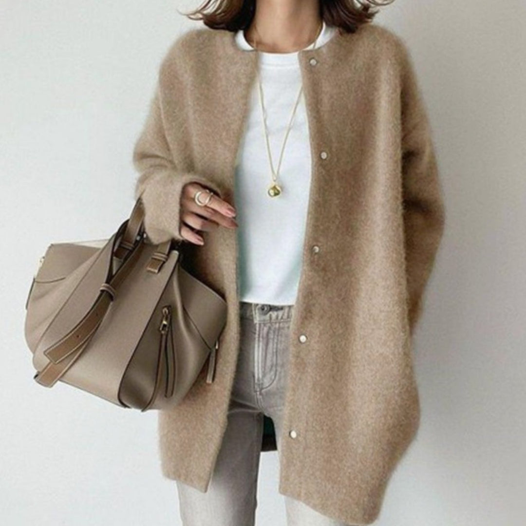 Women's Oversized Relaxed-Fit Button-Down Winter Cardigan Sweater - Khaki