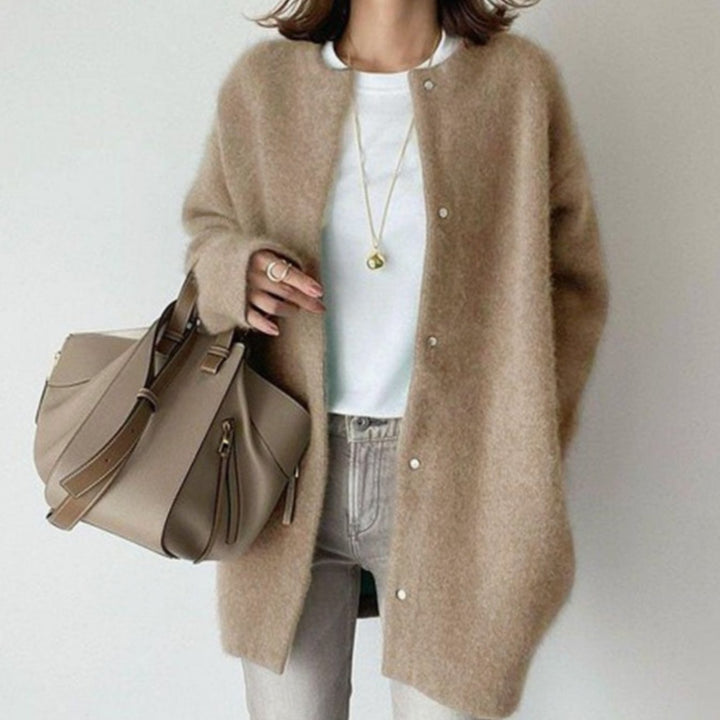 Women's Oversized Relaxed-Fit Button-Down Winter Cardigan Sweater - Khaki