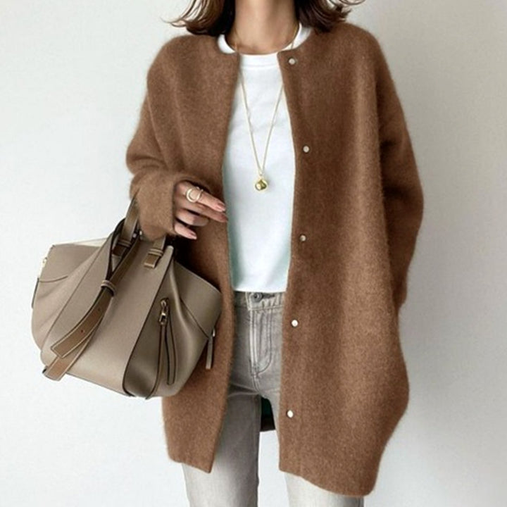 Women's Oversized Relaxed-Fit Button-Down Winter Cardigan Sweater - Caramel