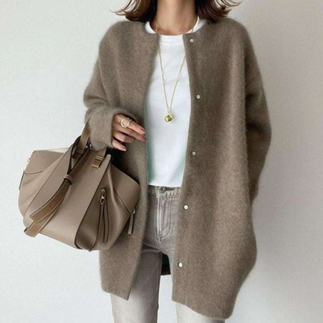 Women's Oversized Relaxed-Fit Button-Down Winter Cardigan Sweater - Coffee