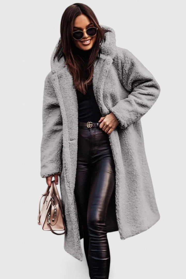 Women's Oversized Teddy Faux Fur Long Winter Jacket - Gray