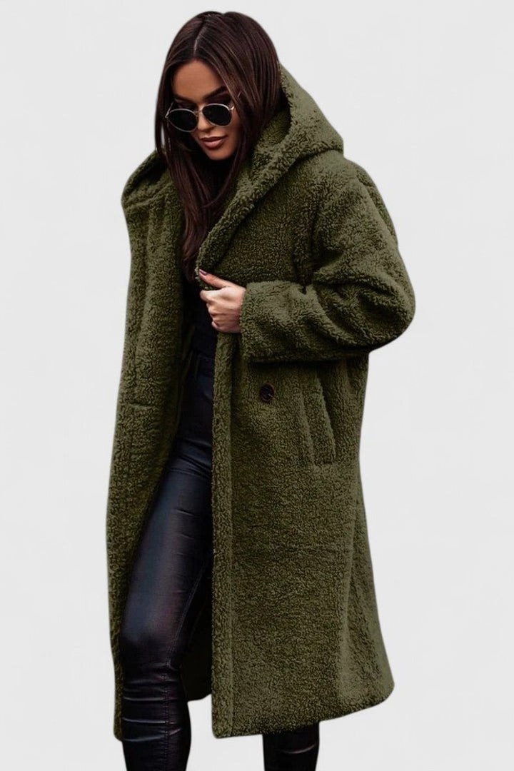 Women's Oversized Teddy Faux Fur Long Winter Jacket - Green