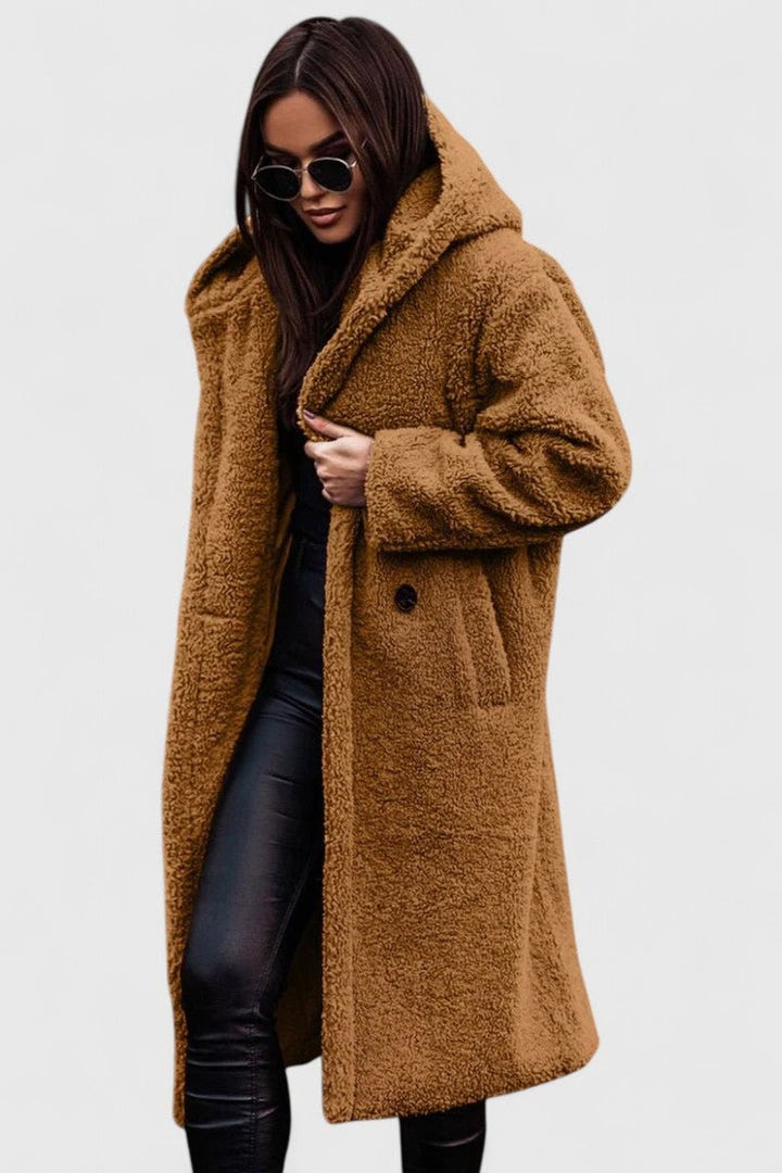 Women's Oversized Teddy Faux Fur Long Winter Jacket - Light Brown