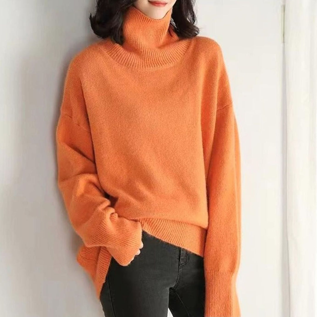 Women's Oversized Turtleneck Long-Sleeve Knit Sweater - Orange