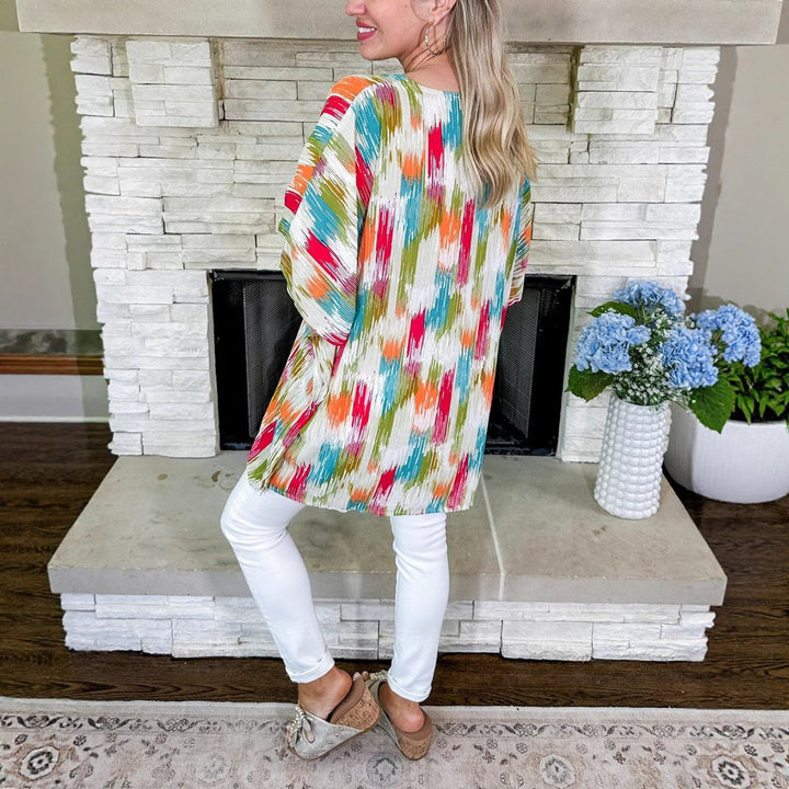 Women's Oversized V-Neck Abstract Print Relaxed Tunic Top