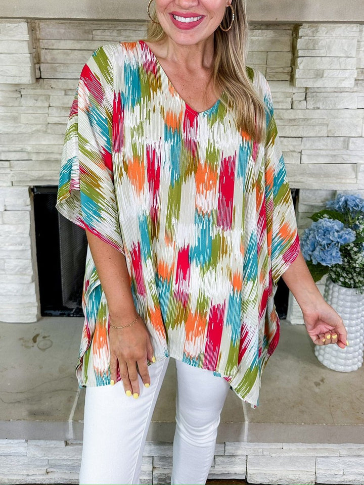 Women's Oversized V-Neck Abstract Print Relaxed Tunic Top - Bunt