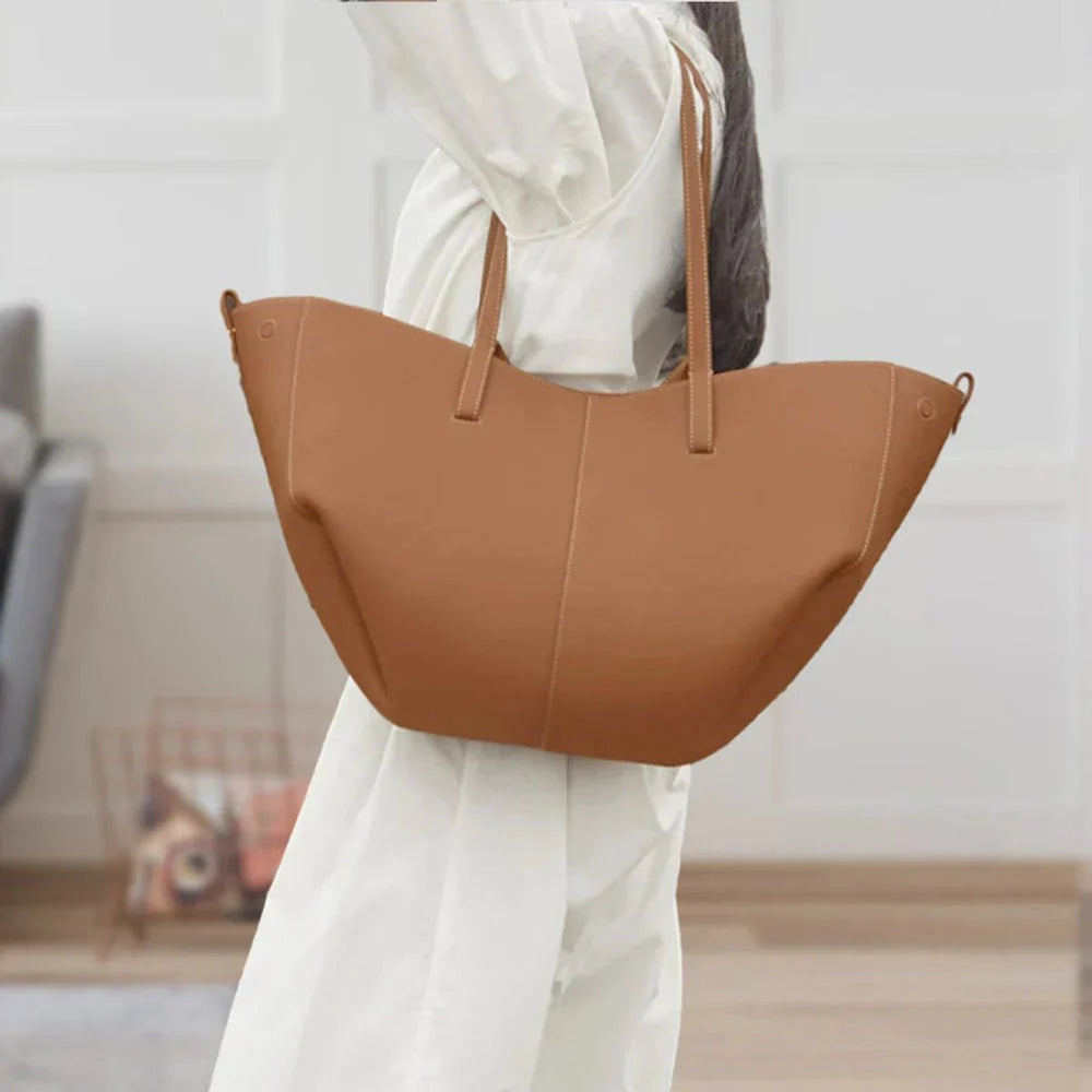 Women's Oversized Vintage PU Leather Shoulder Tote Bag