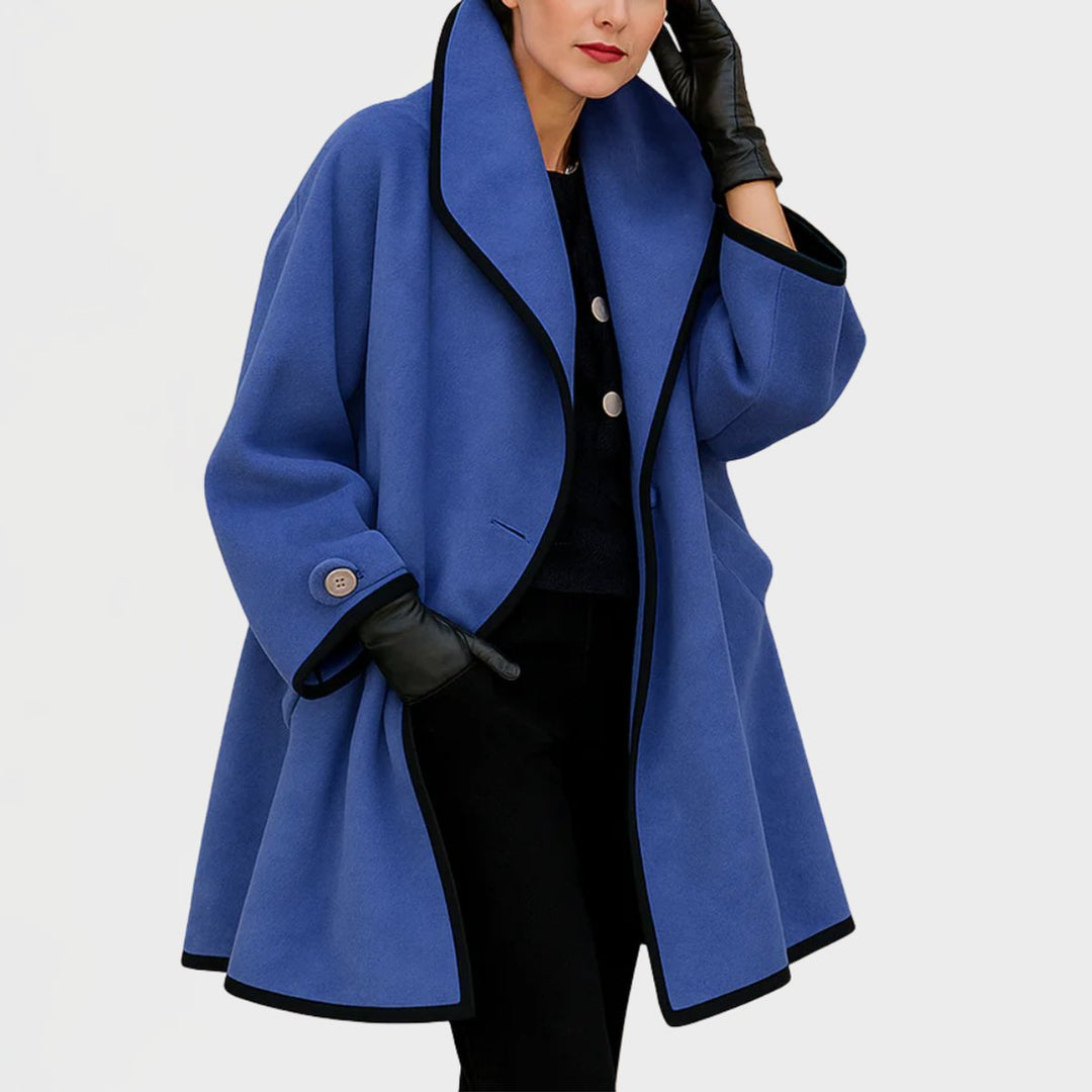 Women's Oversized Wool-Blend Contrast-Trim Swing Coat - Blue