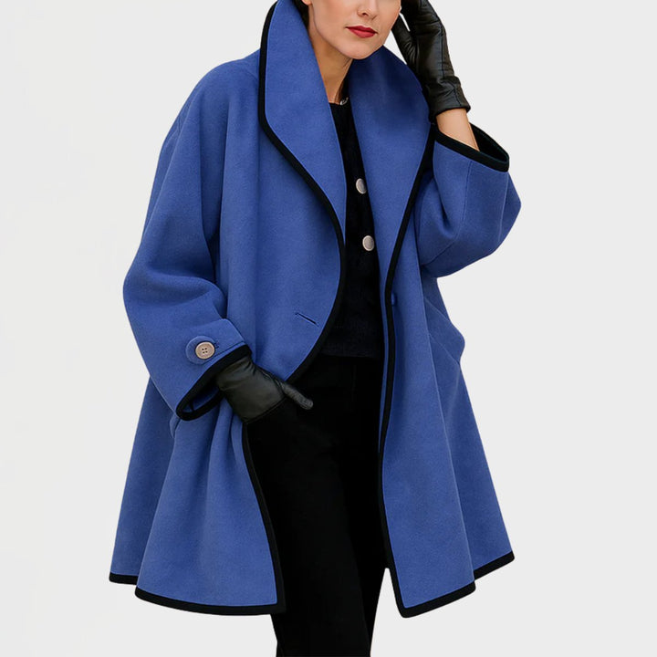Women's Oversized Wool-Blend Contrast-Trim Swing Coat - Blue