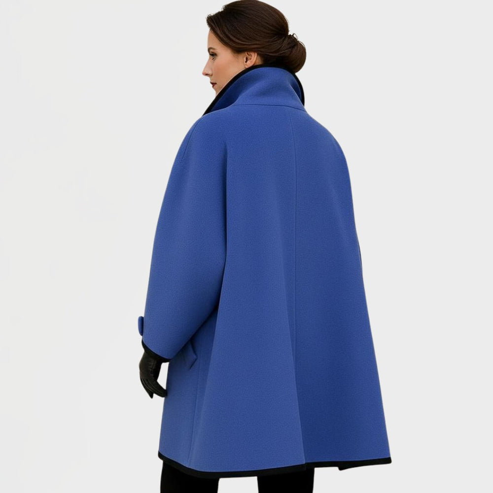 Women's Oversized Wool-Blend Contrast-Trim Swing Coat