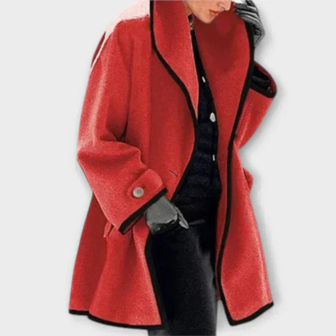 Women's Oversized Wool-Blend Contrast-Trim Swing Coat - Red