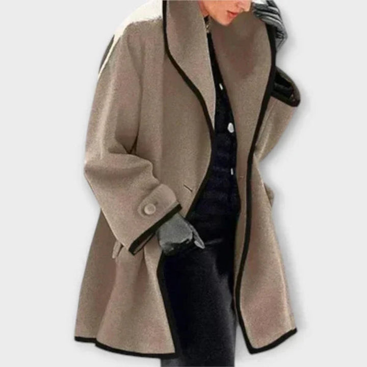 Women's Oversized Wool-Blend Contrast-Trim Swing Coat - Khaki