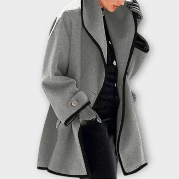 Women's Oversized Wool-Blend Contrast-Trim Swing Coat - Gray