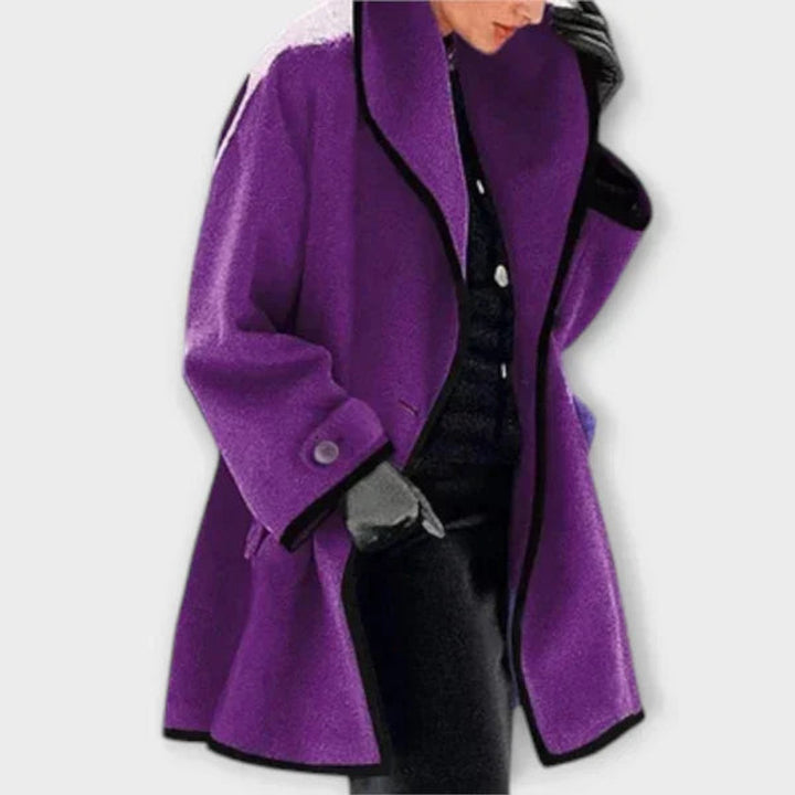 Women's Oversized Wool-Blend Contrast-Trim Swing Coat - Purple