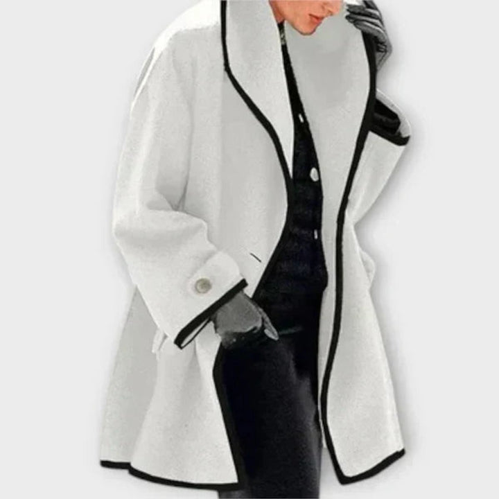 Women's Oversized Wool-Blend Contrast-Trim Swing Coat - White
