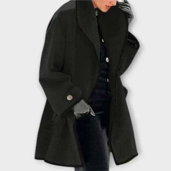Women's Oversized Wool-Blend Contrast-Trim Swing Coat - Black