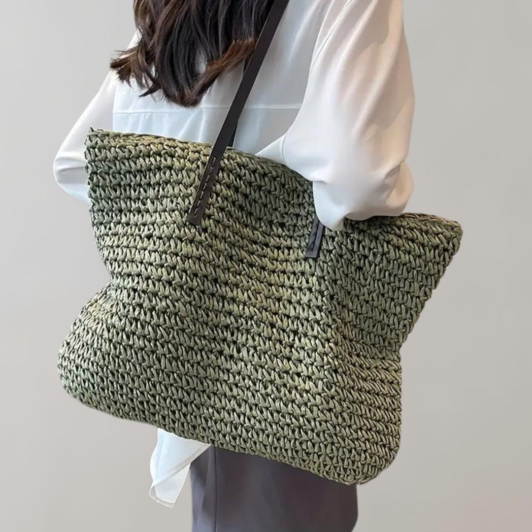 Women's Oversized Woven Straw Bohemian Shoulder Tote Bag - Grün