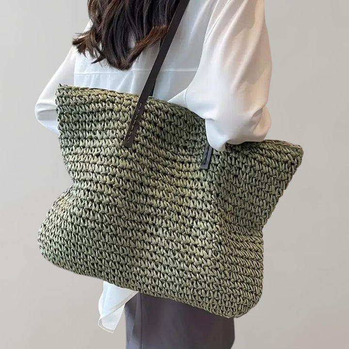 Women's Oversized Woven Straw Bohemian Shoulder Tote Bag - Grün