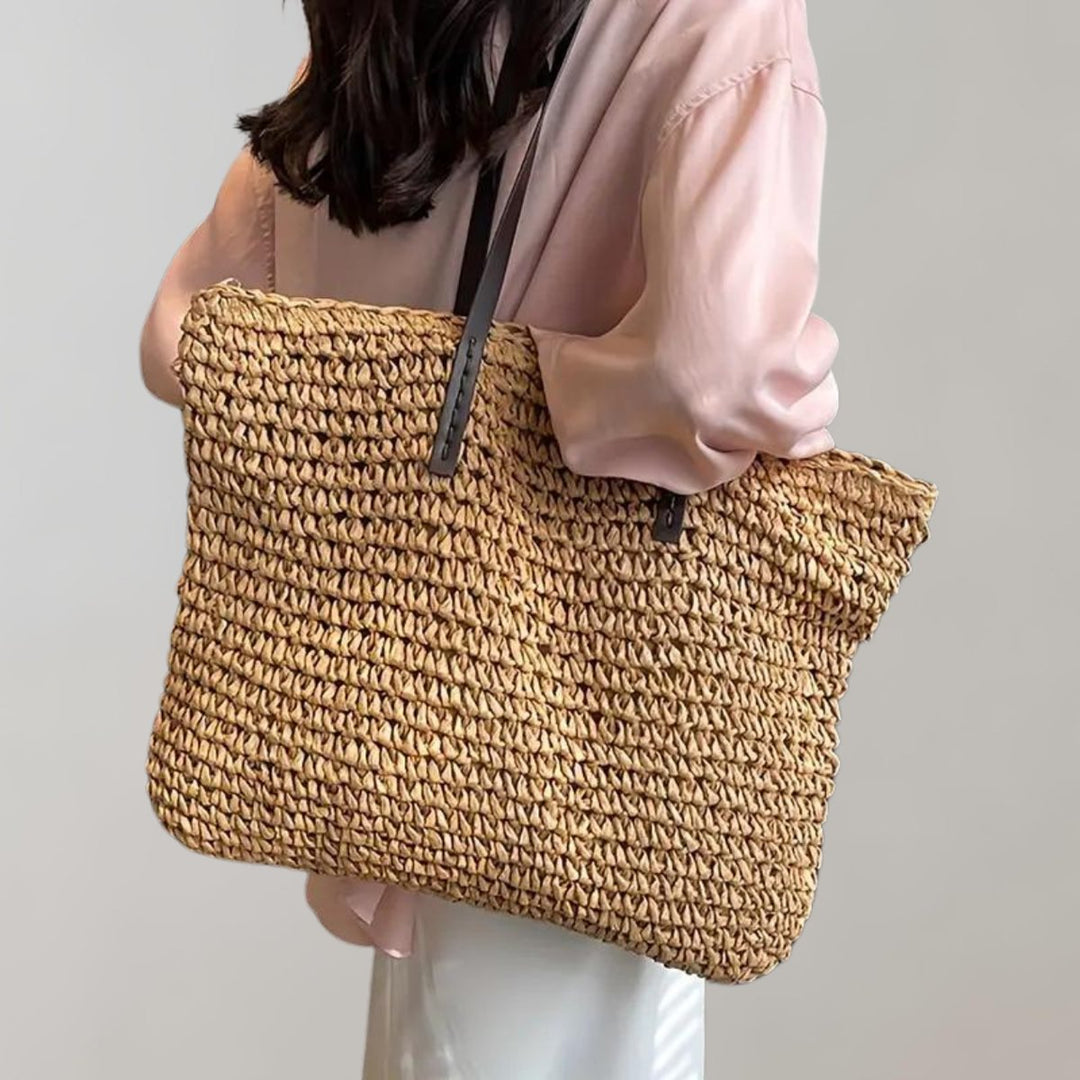 Women's Oversized Woven Straw Bohemian Shoulder Tote Bag - Khaki