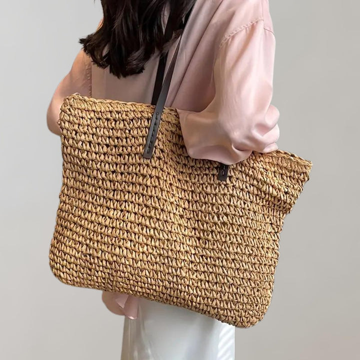 Women's Oversized Woven Straw Bohemian Shoulder Tote Bag - Khaki