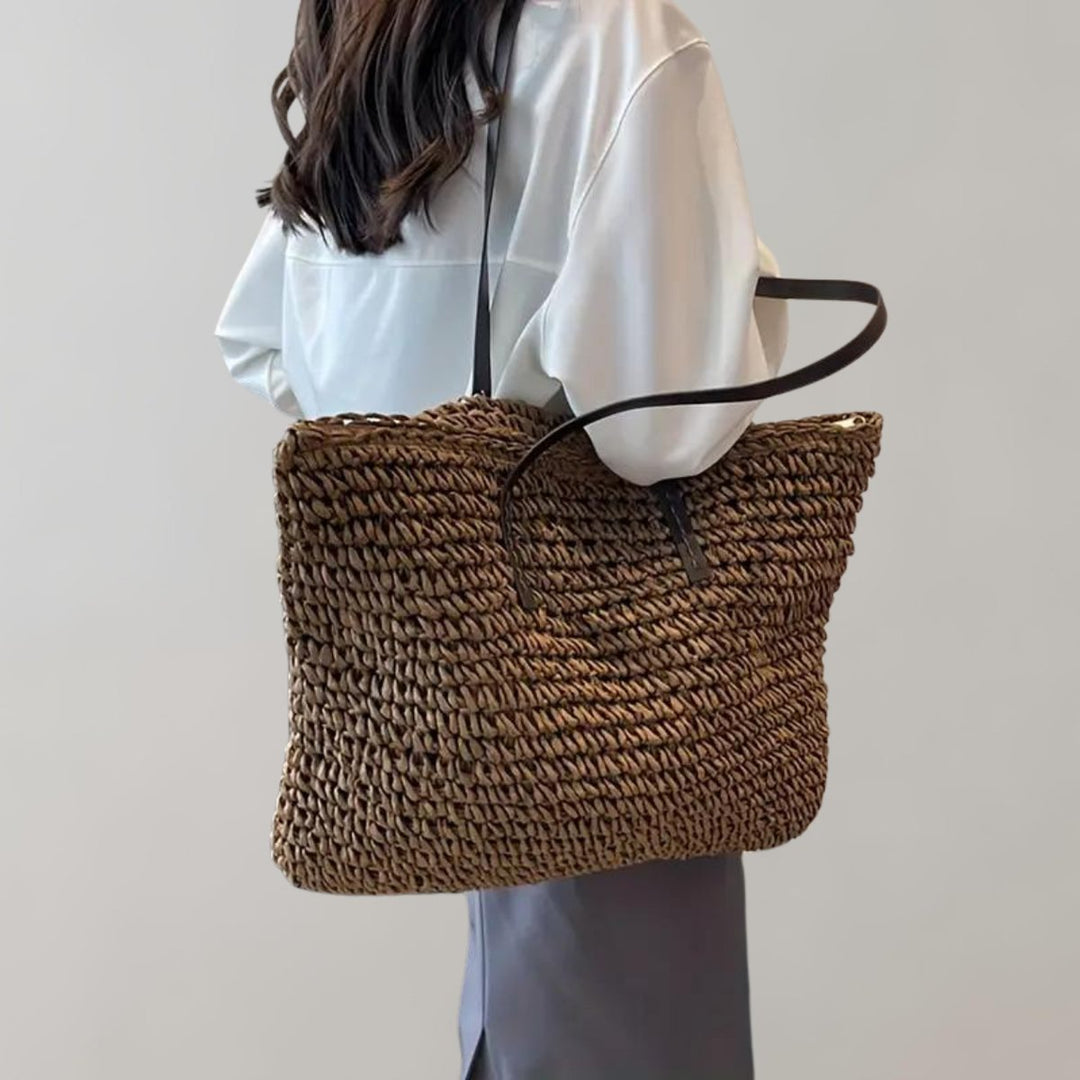 Women's Oversized Woven Straw Bohemian Shoulder Tote Bag - Kaffee