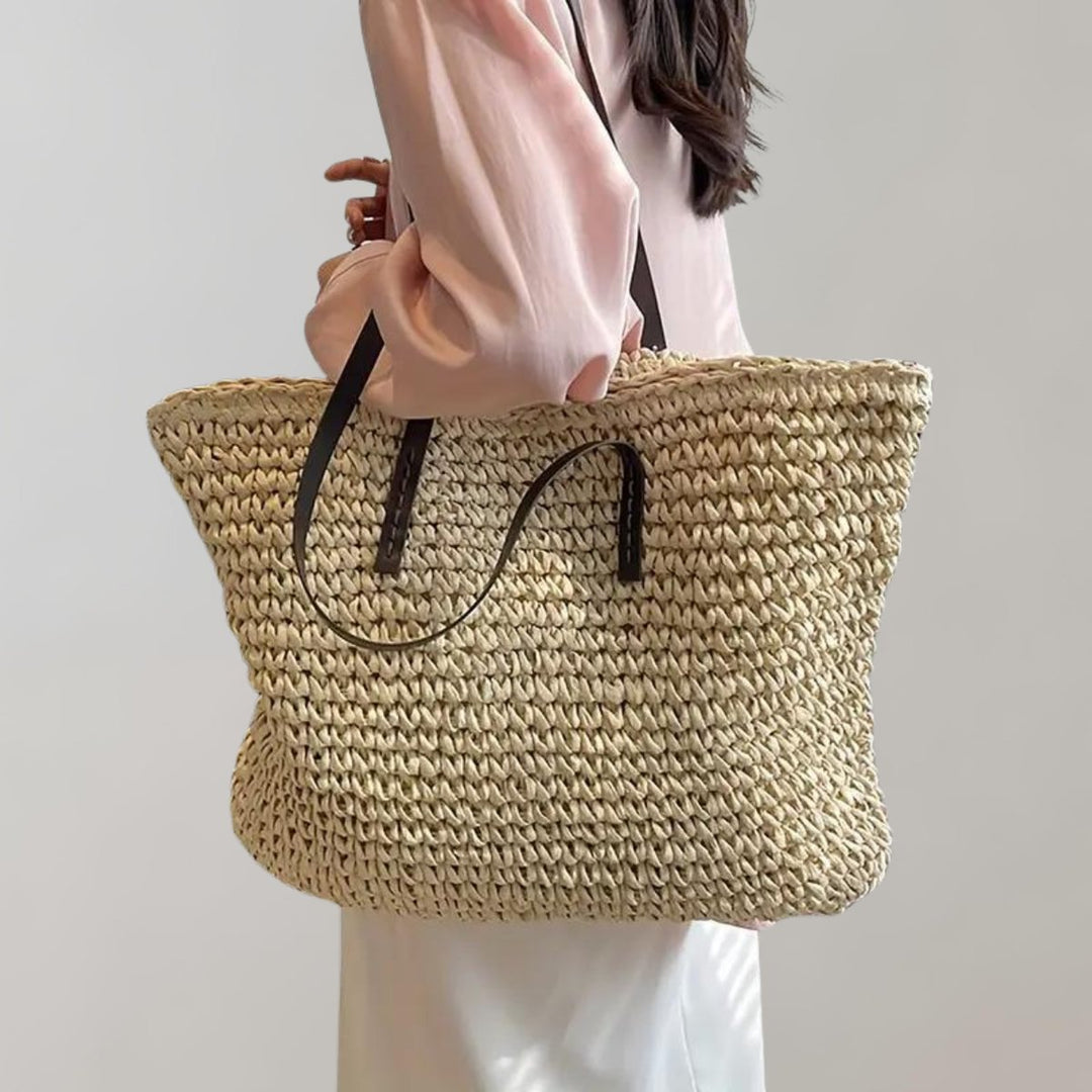 Women's Oversized Woven Straw Bohemian Shoulder Tote Bag - Beige