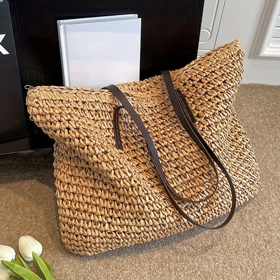 Women's Oversized Woven Straw Bohemian Shoulder Tote Bag