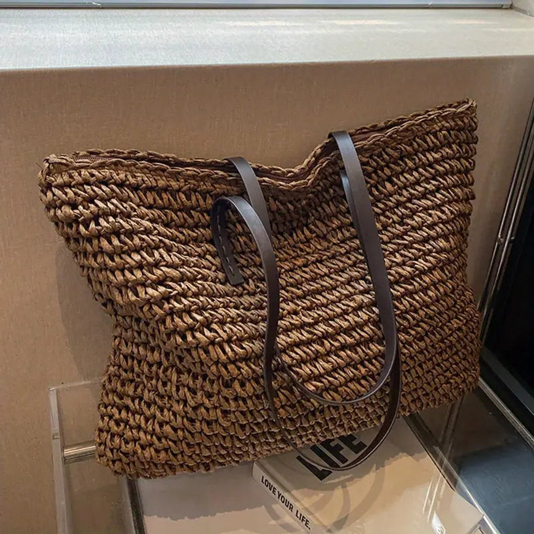 Women's Oversized Woven Straw Bohemian Shoulder Tote Bag