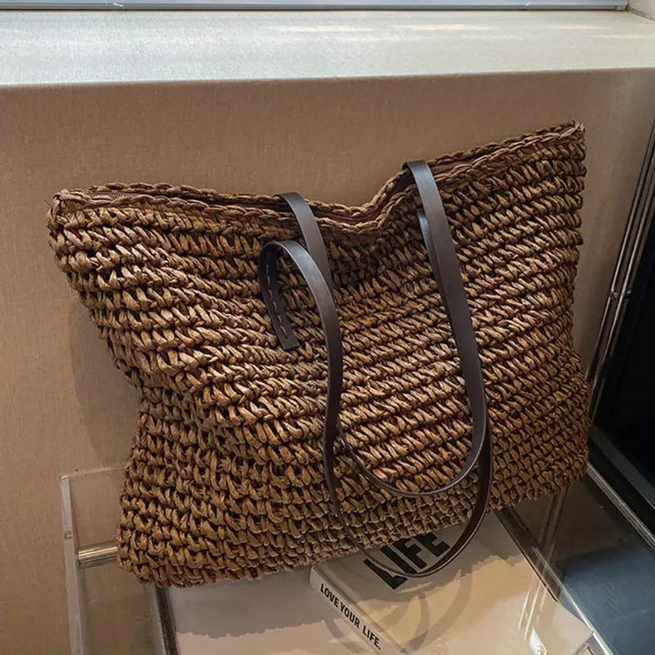 Women's Oversized Woven Straw Bohemian Shoulder Tote Bag