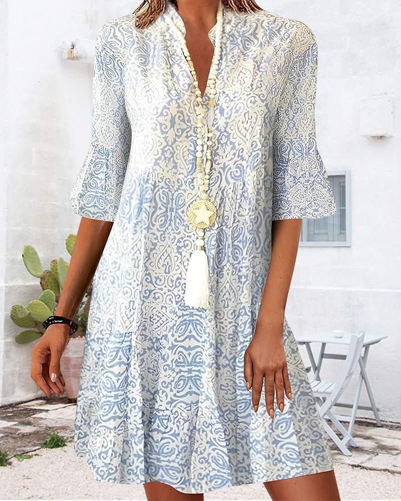 Women's Paisley-Print V-Neck Bell-Sleeve Relaxed Midi Dress