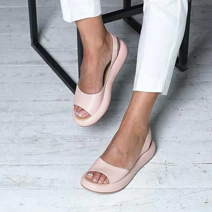 Women's Peep Toe Cushioned Flat Slingback Comfortable Sandals - Pink