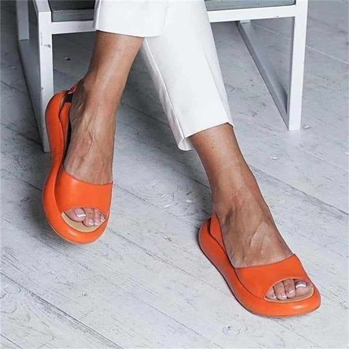 Women's Peep Toe Cushioned Flat Slingback Comfortable Sandals - Orange