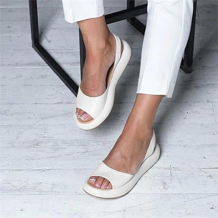 Women's Peep Toe Cushioned Flat Slingback Comfortable Sandals - White