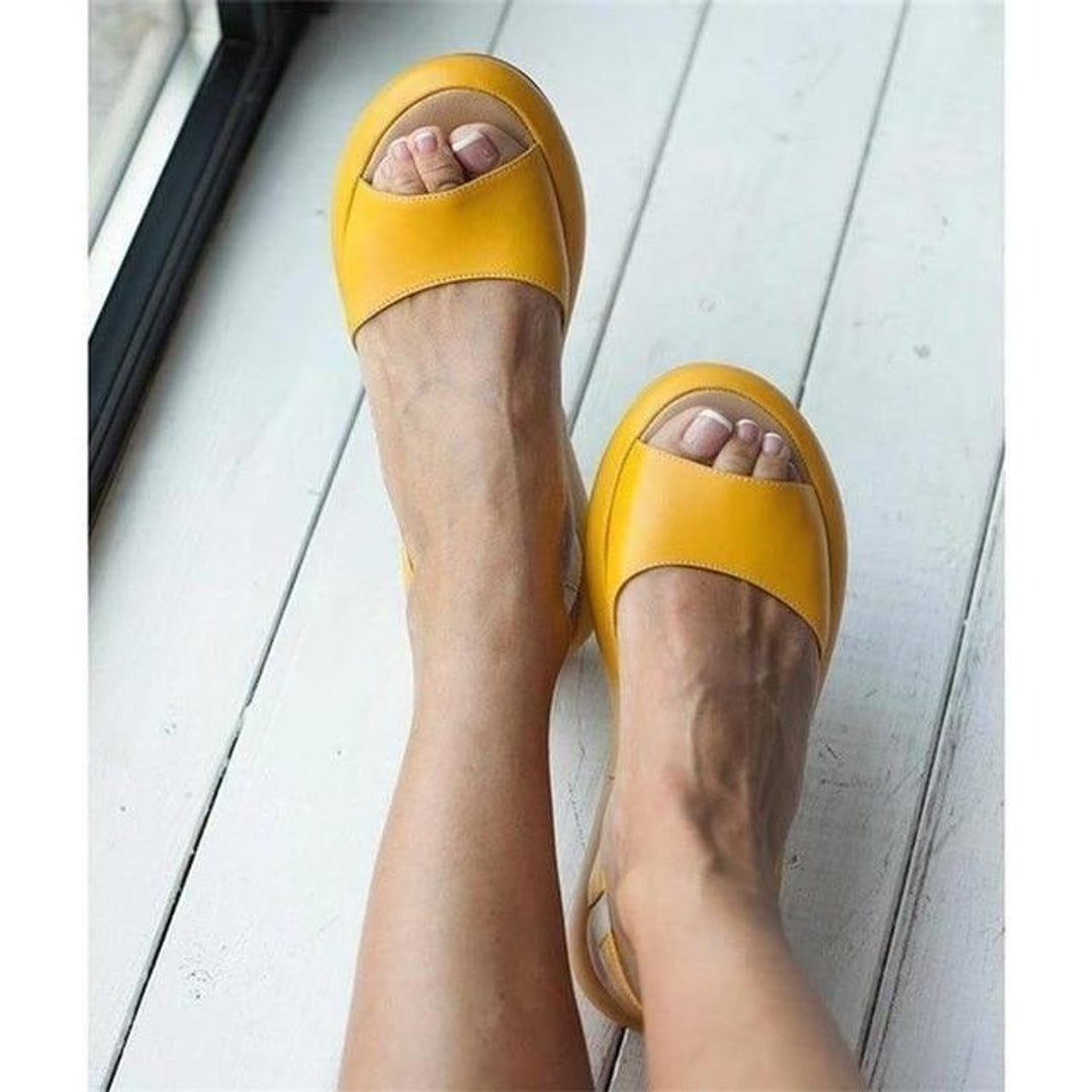 Women's Peep Toe Cushioned Flat Slingback Comfortable Sandals - Yellow