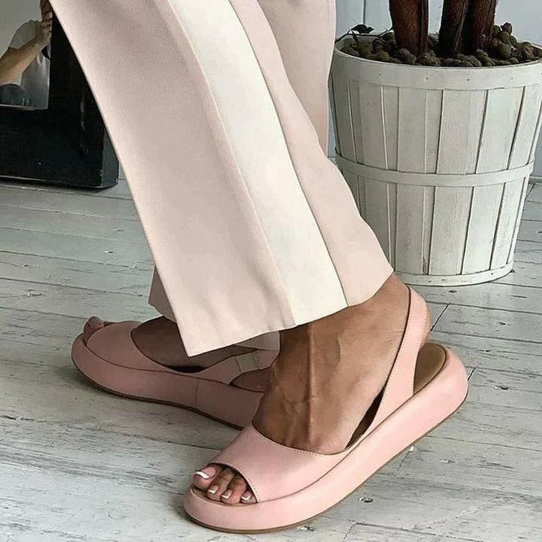 Women's Peep Toe Cushioned Flat Slingback Comfortable Sandals