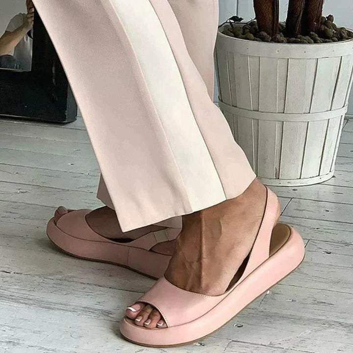 Women's Peep Toe Cushioned Flat Slingback Comfortable Sandals