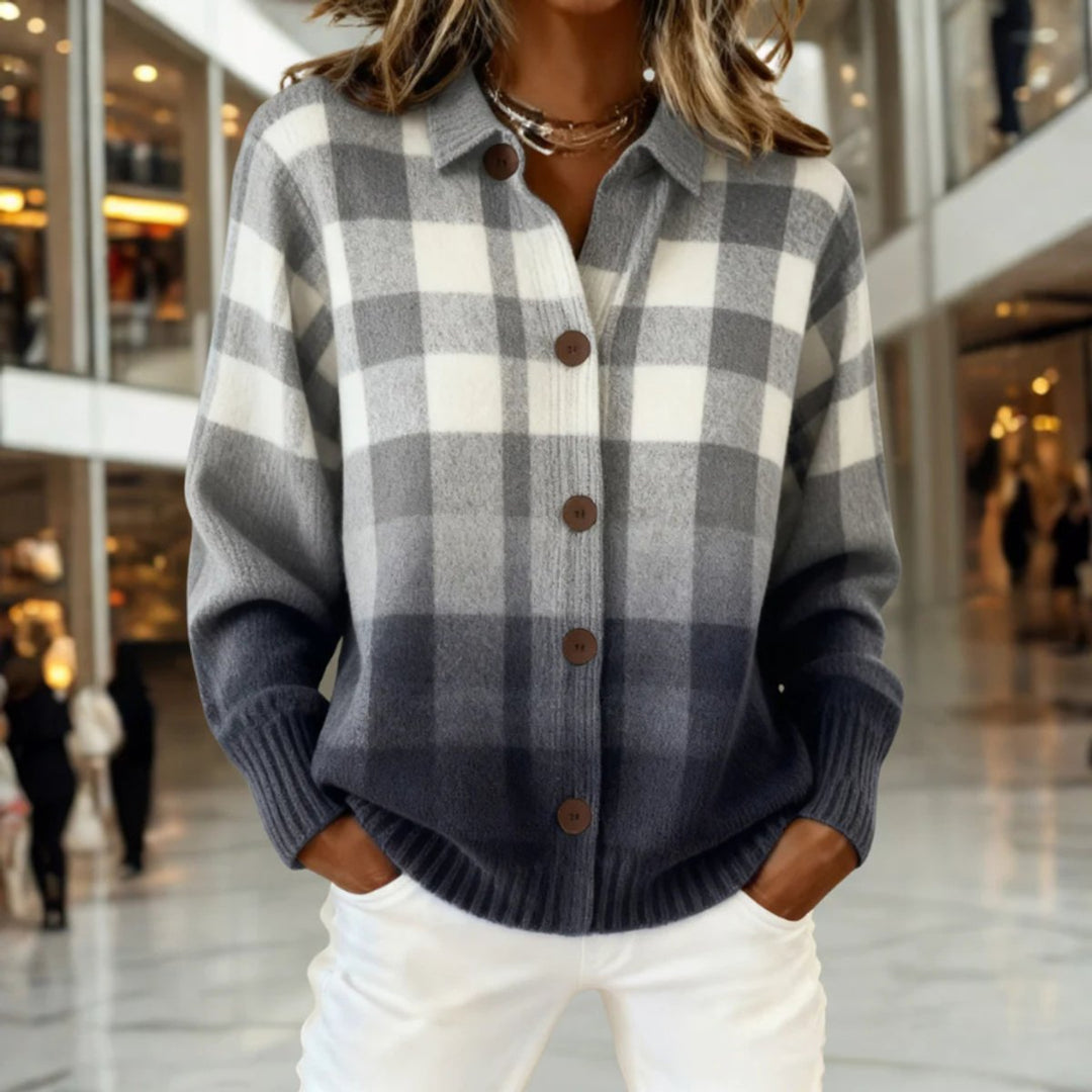 Women's Plaid Button-Front Knit Cardigan Sweater - Multicolor
