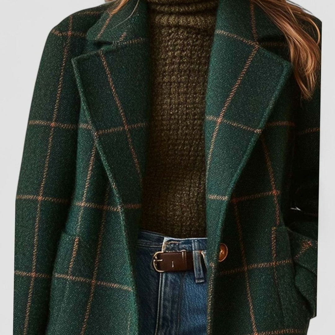 Women's Plaid Tailored Lapel Sophisticated Winter Coat