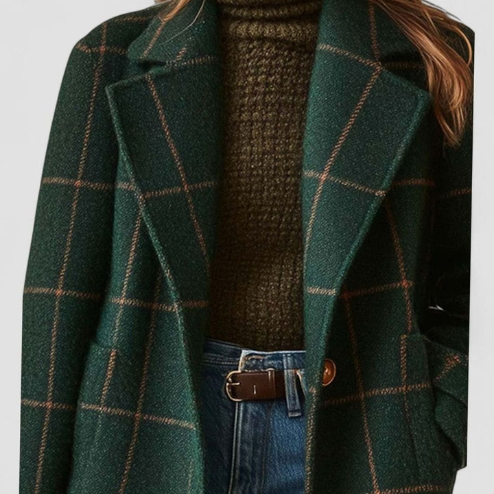 Women's Plaid Tailored Lapel Sophisticated Winter Coat